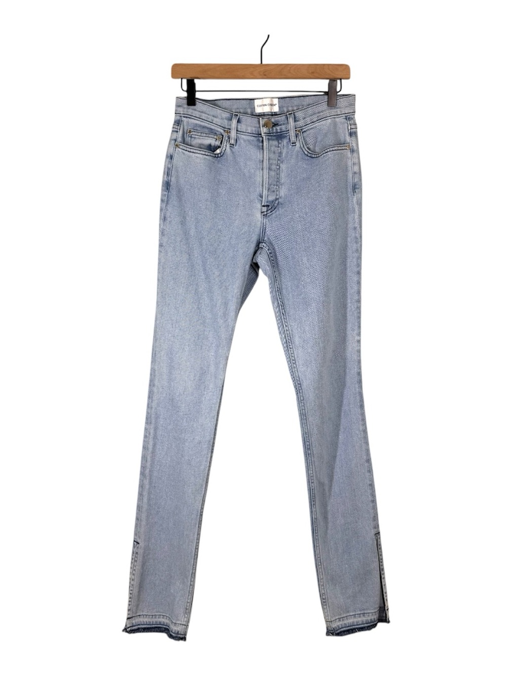 Cotton Citizen High Rise Split Leg Straight Jeans Light Wash Button Fly Size 27